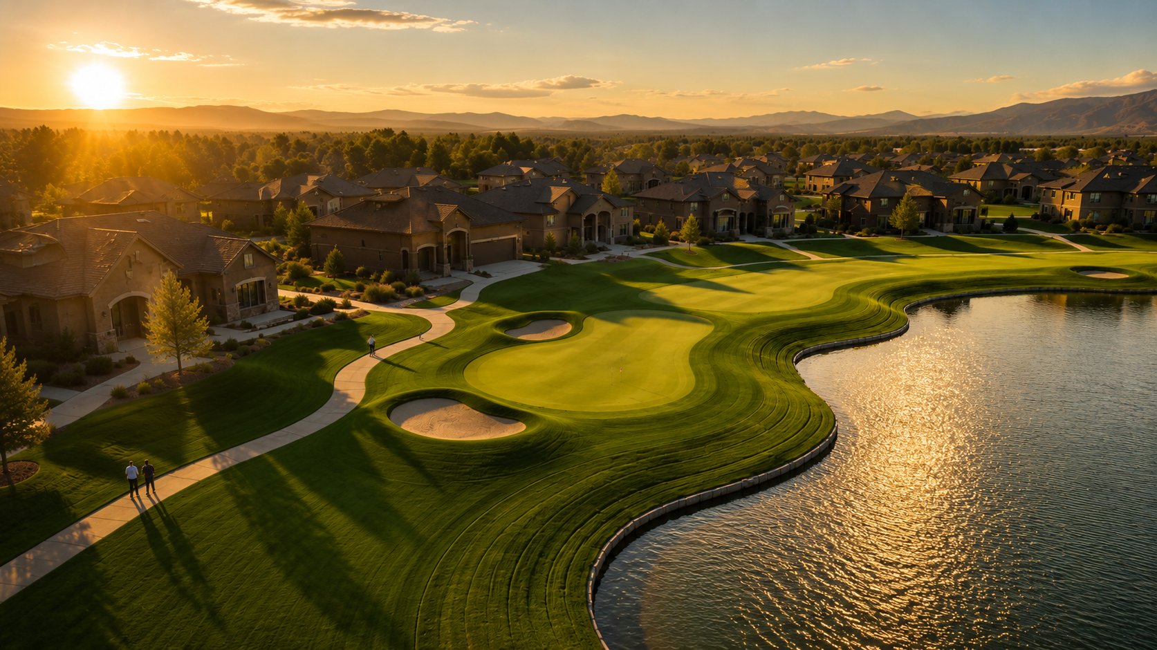 Windsor Colorado golf course community at sunset